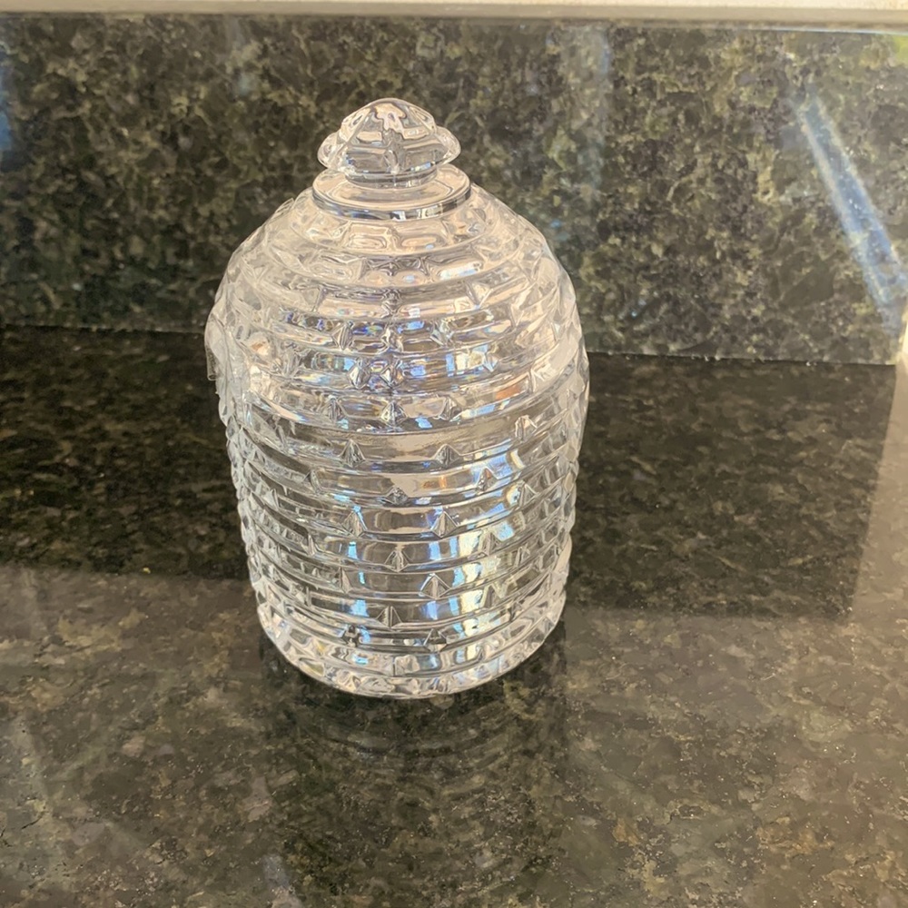 Crystal Gorham Beehive Honey Pot Jar with Lid. 14 cm long
